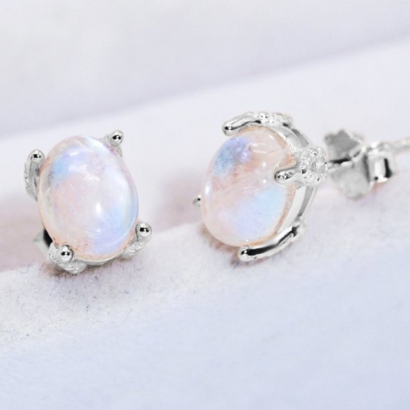 Natural Moonstone 4-Prong Stud Earrings For Women - Picture 4 of 8